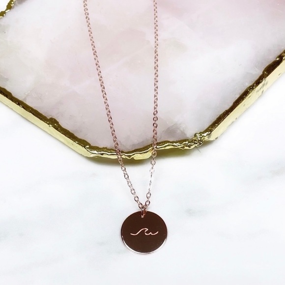 Wave Necklace // rose gold engraved delicate choker ocean beach boho bohemian - Picture 5 of 10